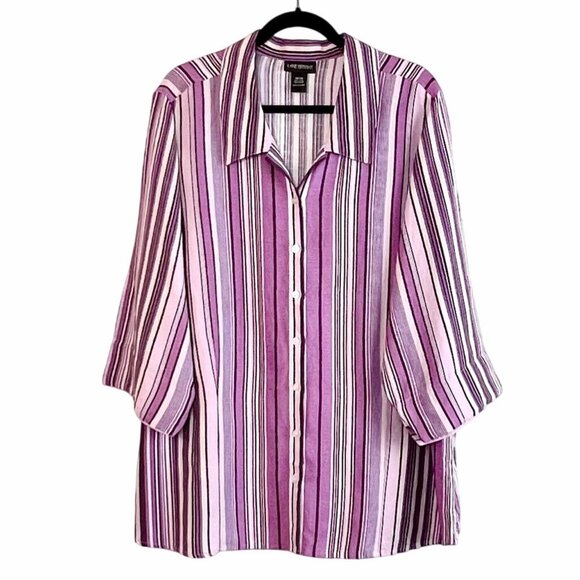 Lane Bryant Plus Size 26/28 Button Up Shirt Purple & White Striped Linen Blend - Picture 1 of 12